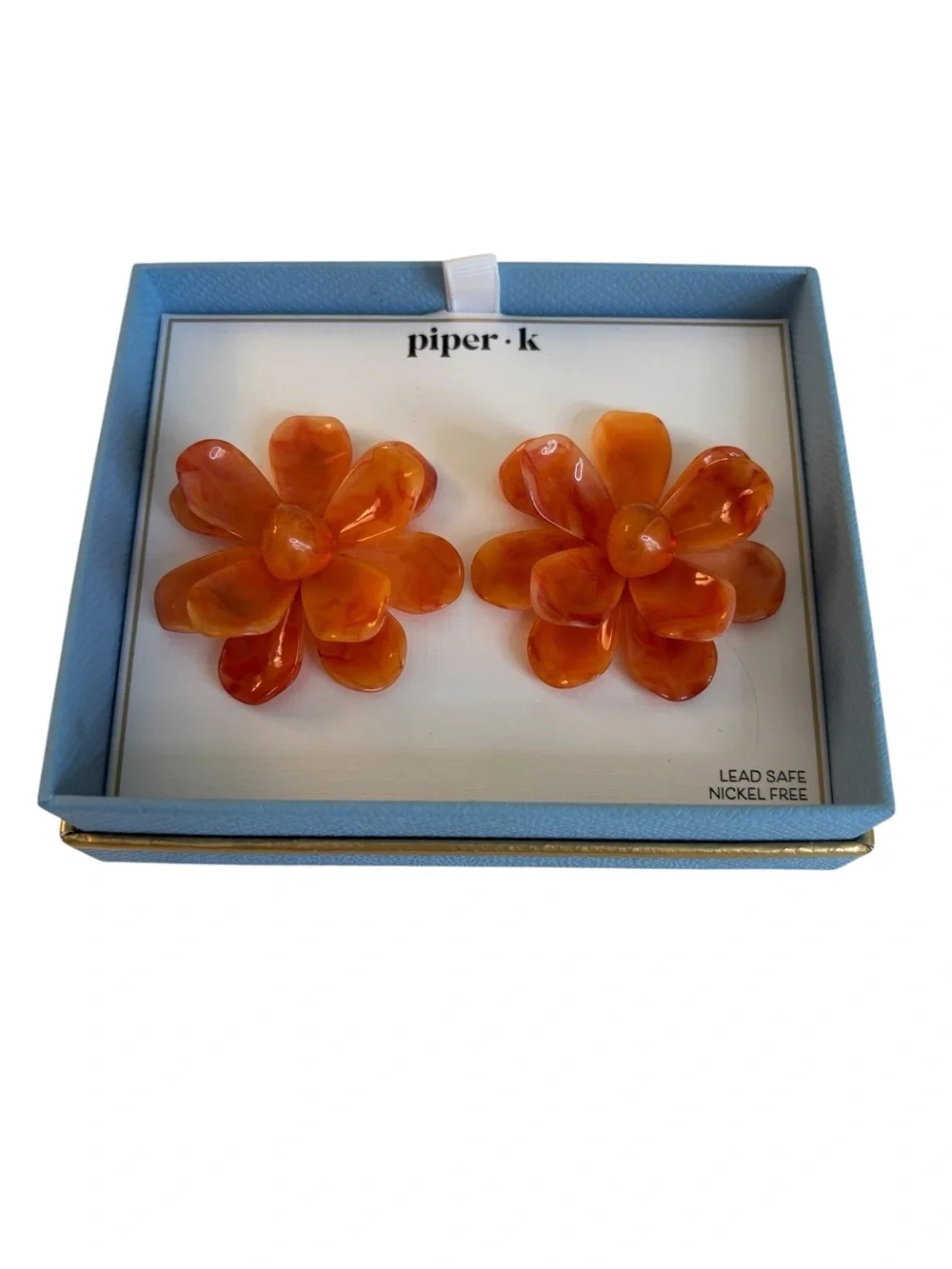 Vibrant Orange Flower Stud Earrings w/ Layered Translucent Resin Petals.